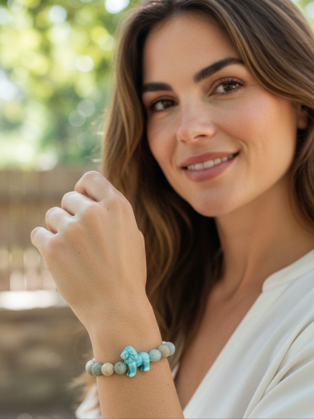 Simply Southern Neutral Lion Tracker Bracelet w/Blue Lion, NWT
